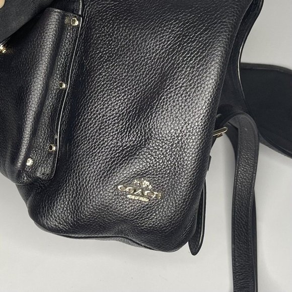 Coach Black Pebbled Leather Backpack Bag Large Turnlock  Adj straps 12" high - Picture 16 of 16